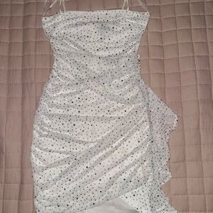 White Asymmetrical Ruched Bodycon Cocktail Dress
